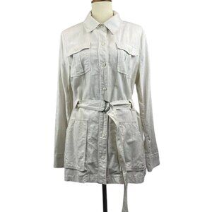 Belted Utility Jacket Women's Pleated Pocket Neutral Beige Size M?